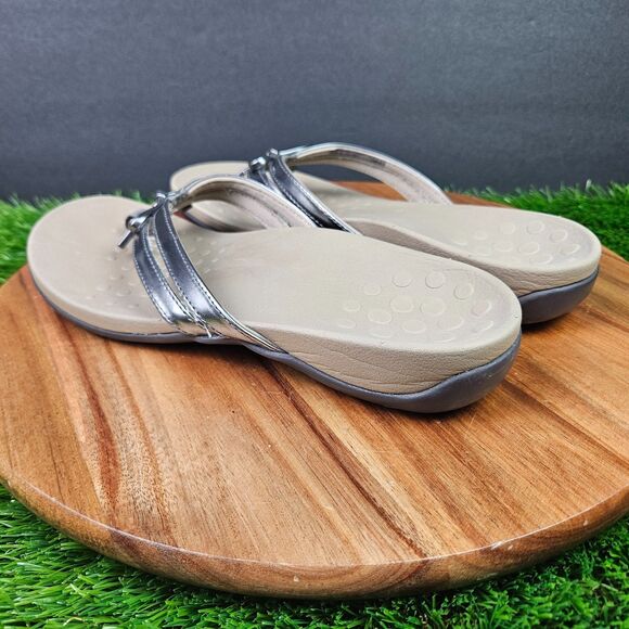 Vionic Bella X Sandals Women’s Size 7.5 Pewter Metallic Slip On Thong Flip Flop - Picture 4 of 11
